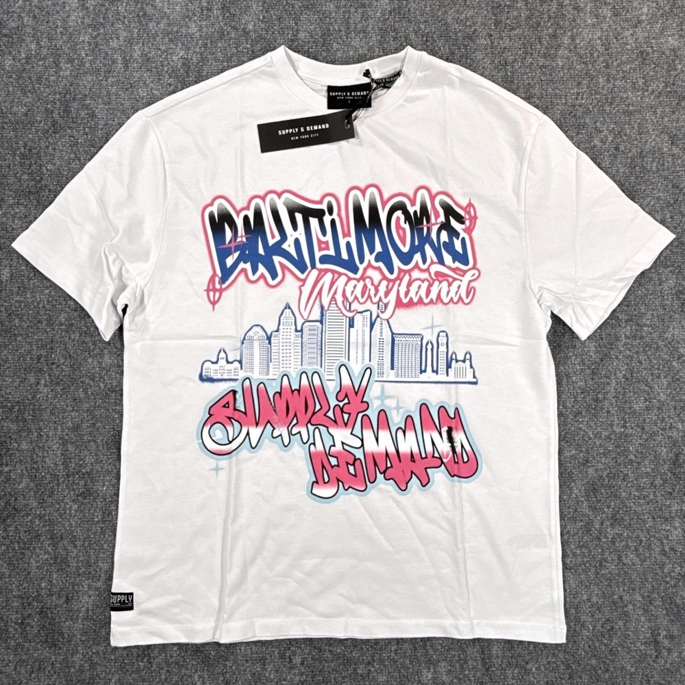 Supply & Demand Baltimore Maryland Graffiti Skyline Graphic T-Shirt Mens L NWT